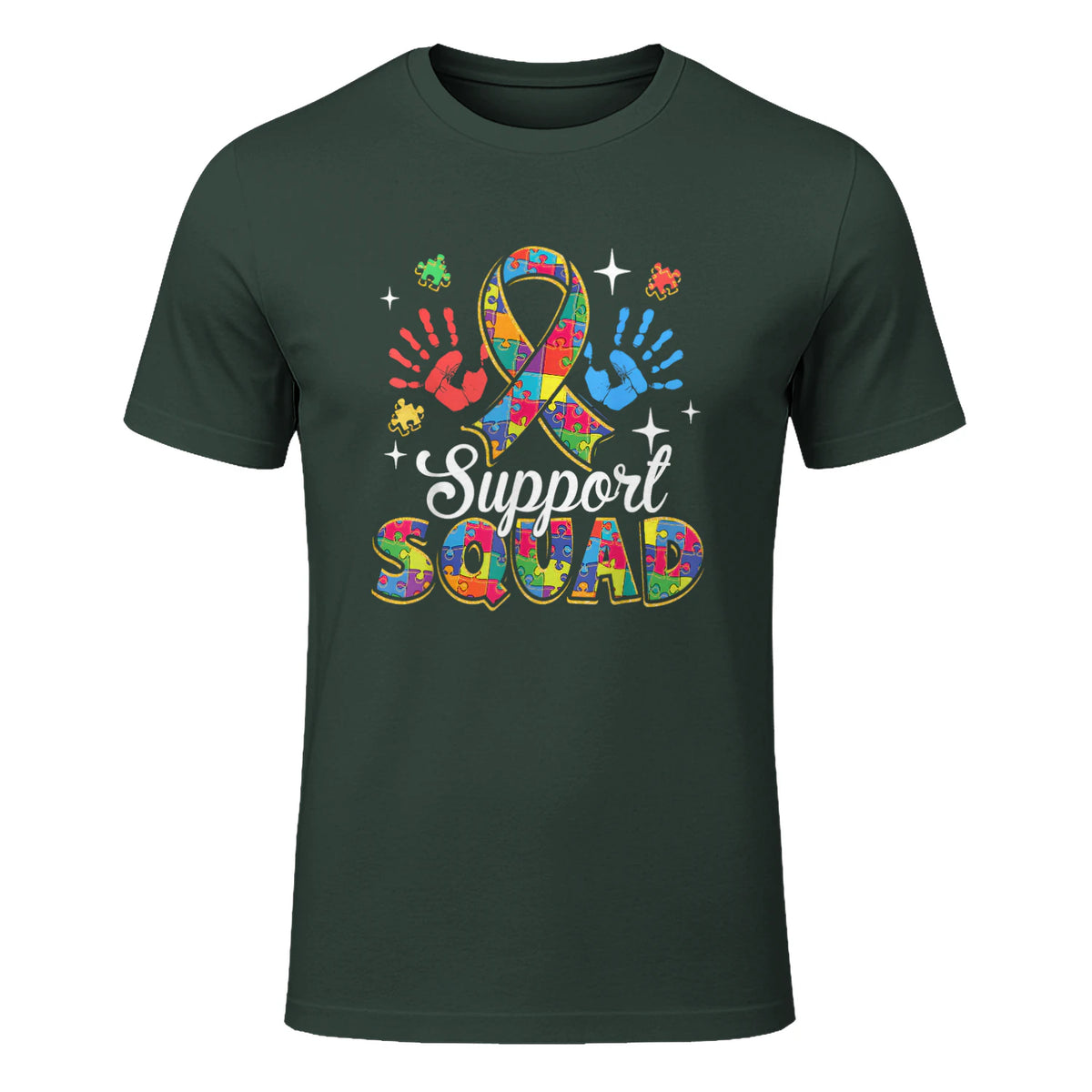 Autism Awareness Autism Support Squad Family in Forest Green - front view