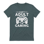 I Can't Adult Now I'm Gaming Gamer Console T-Shirt in Dark Heather - back view