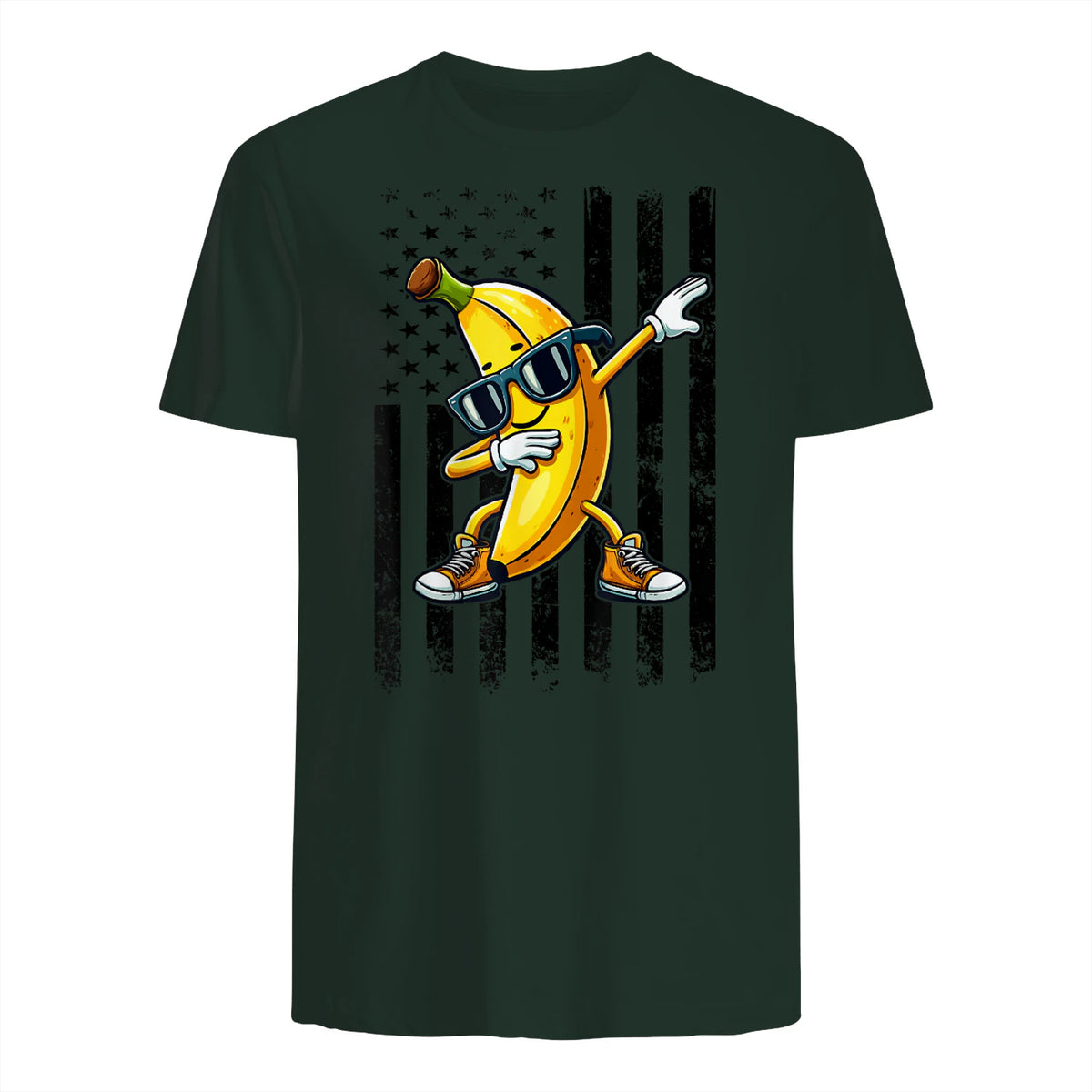 Dabbing Banana Retro American Flag Banana Lover Boys Kids T-Shirt in Forest Green - back view
