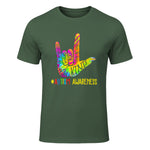 Be Kind ASL Love Sign Language Hand Autism Awareness Tie Dye in Military Green - front view