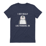Funny Penguin T-Shirt Cute Just Really Like Penguins Shirt in Heather Navy - back view