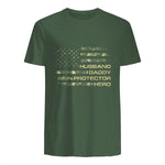 Husband Daddy Protector Hero Fathers Day Camo American Flag in Military Green - back view