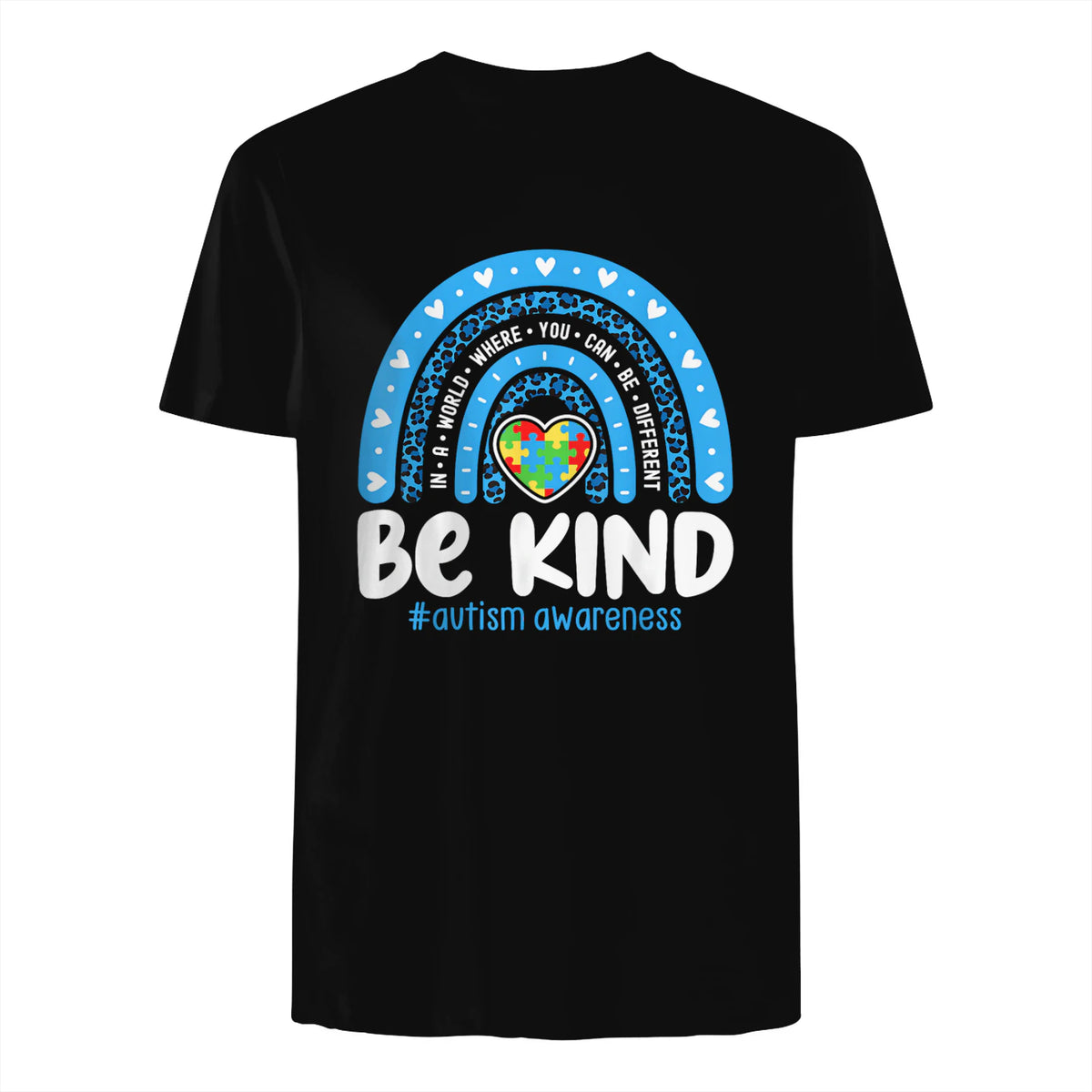 In April We Wear Blue Autism Ribbon T-Shirt in Black - back view