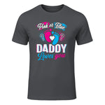 Pink Or Blue Daddy Loves You T Shirt Gender Reveal Baby Gift in Charcoal - front view