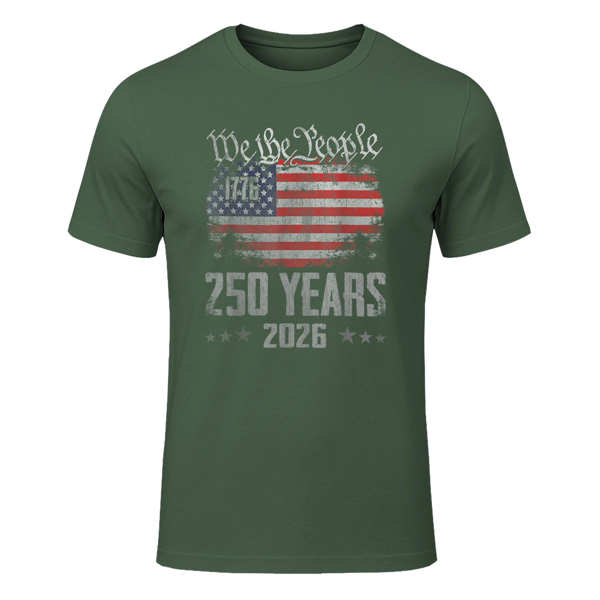 Vintage Anniversary Fourth of July Birthday T-Shirt in Military Green - front view