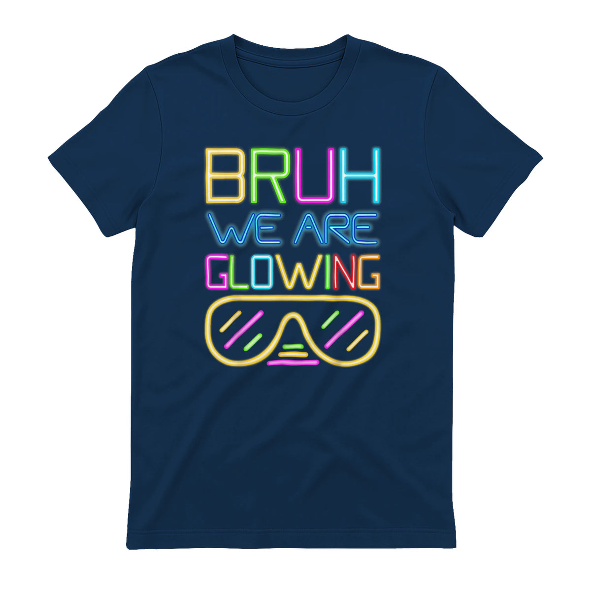 Bruh We are Glowing in My Glowing Era Hello Summer Vacation T-Shirt in Navy - back view