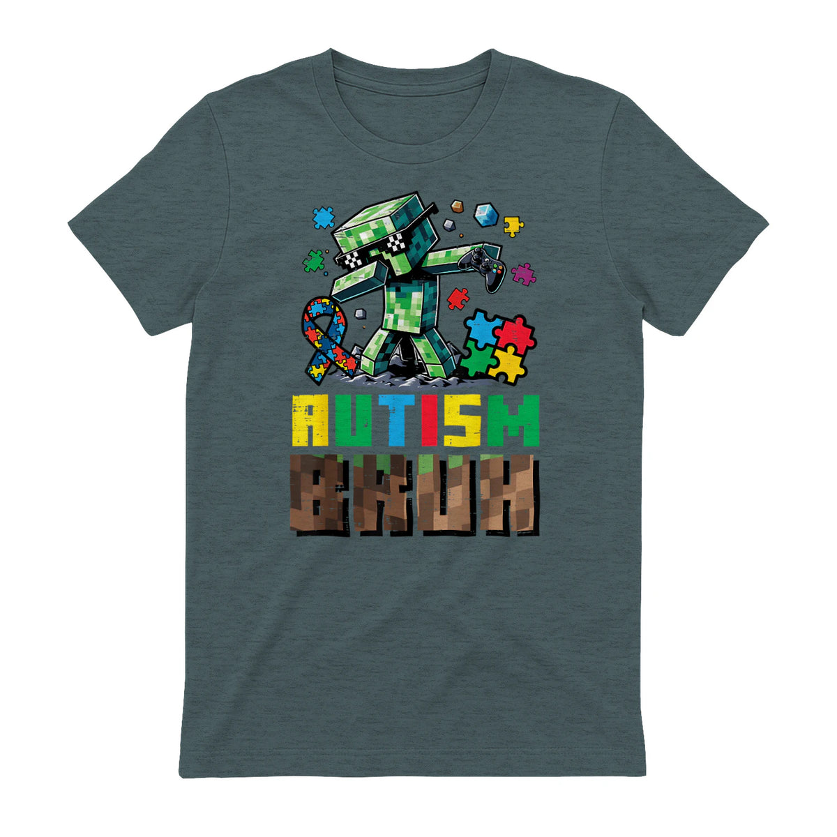 Autism Bruh Dab ASD Awareness Gamer Boys Kids Youth in Dark Heather - back view