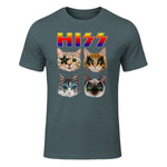 Funny Cat Hiss Rock and Roll For Cat Lover, Cat Dad, Cat mom T-Shirt in Dark Heather - front view