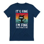 It's Fine I'm Fine Everything Is Fine Funny Black Cat T-Shirt in Navy - back view