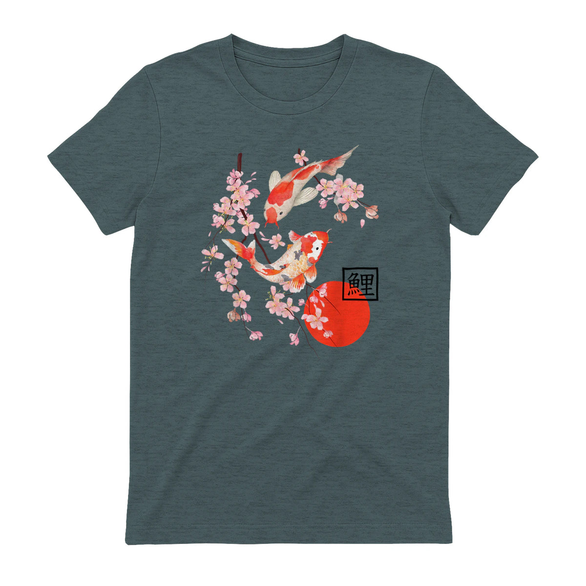 Cherry Blossom Koi Carpe Fish Japanese Sakura Art Graphique in Dark Heather - back view