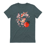 Cherry Blossom Koi Carpe Fish Japanese Sakura Art Graphique in Dark Heather - back view
