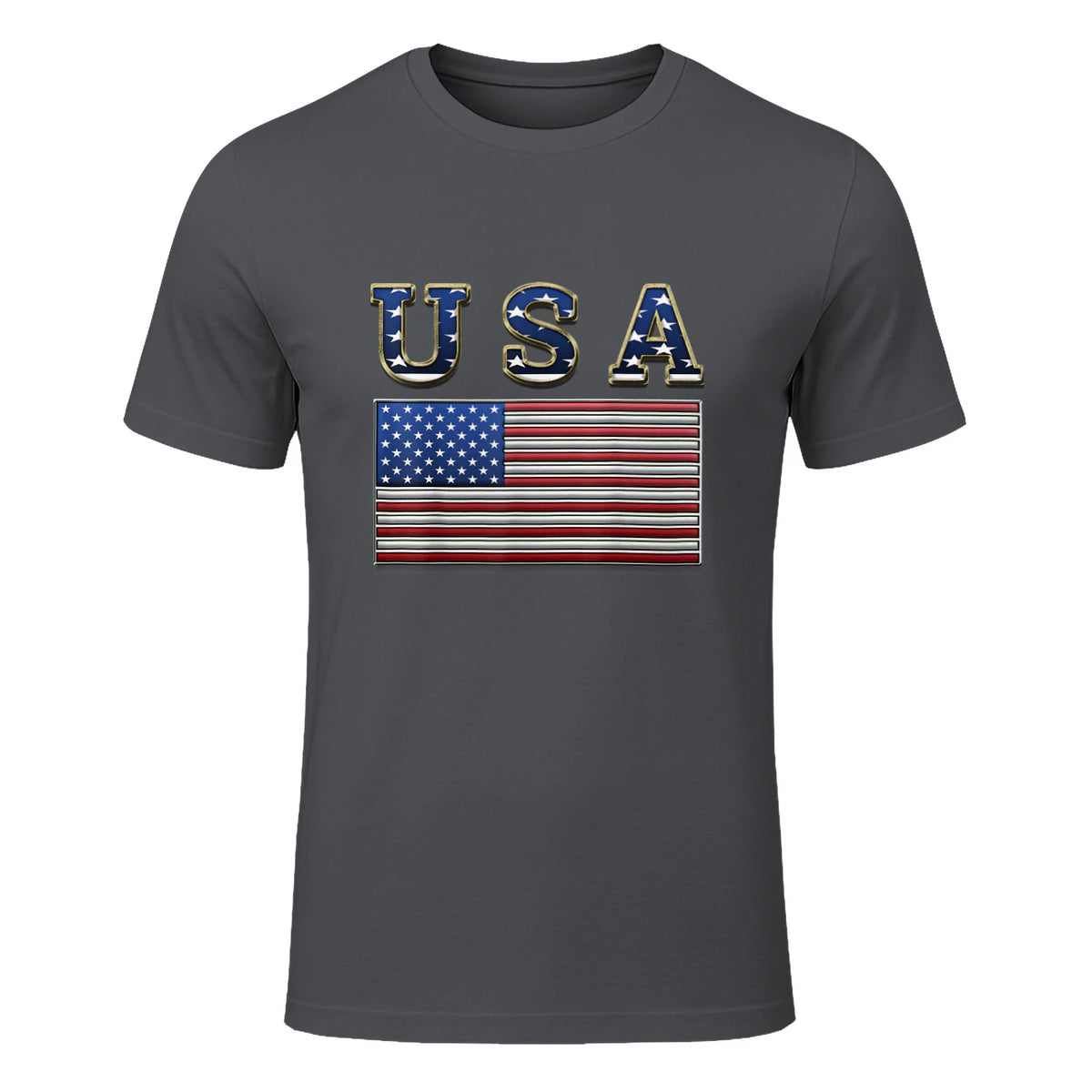 USA American Flag United States US Patriotic T-Shirt in Charcoal - front view