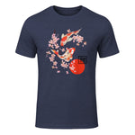Cherry Blossom Koi Carpe Fish Japanese Sakura Art Graphique in Heather Navy - front view