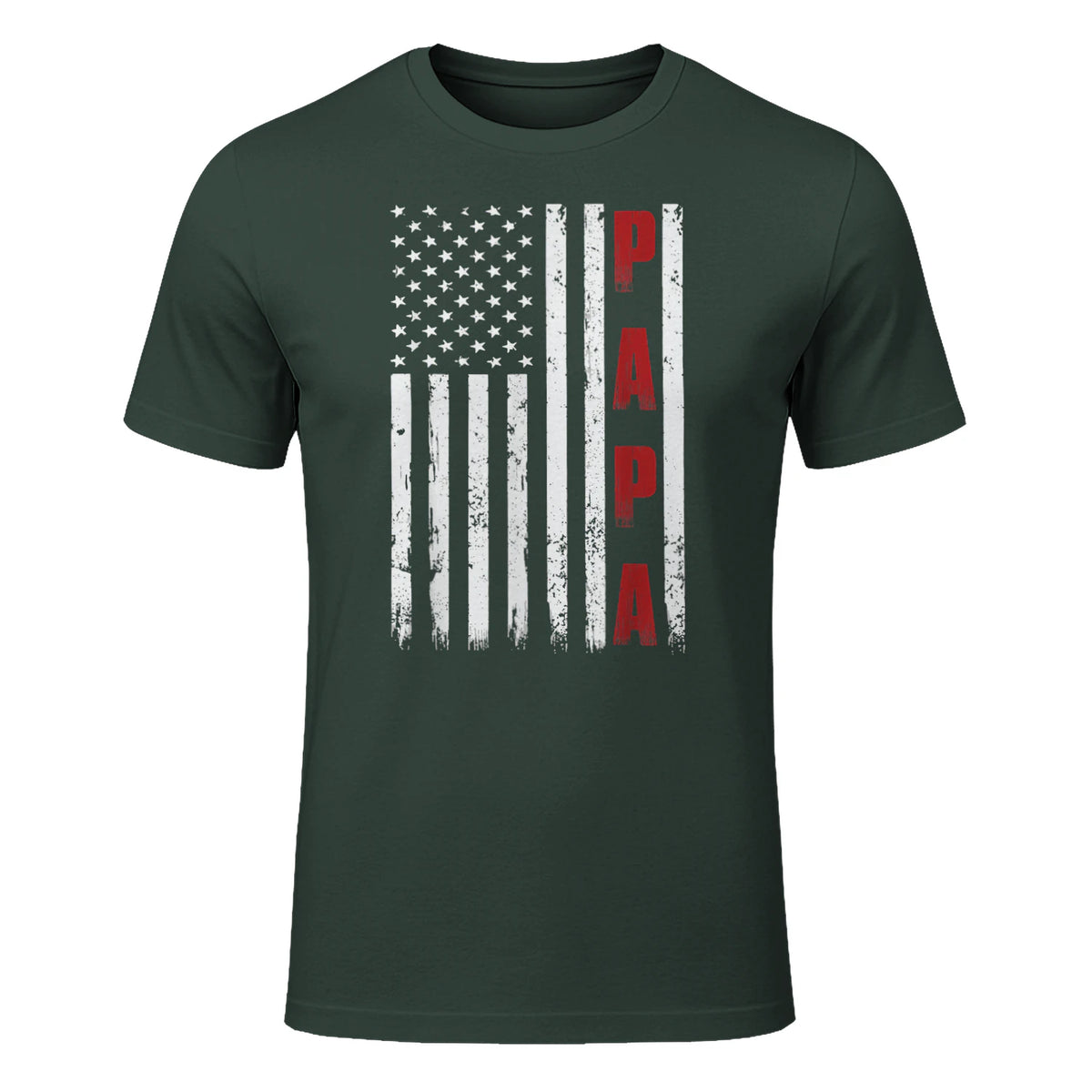 Proud Papa Flag Funny Father's Day from Grandchildren T-Shirt in Forest Green - front view