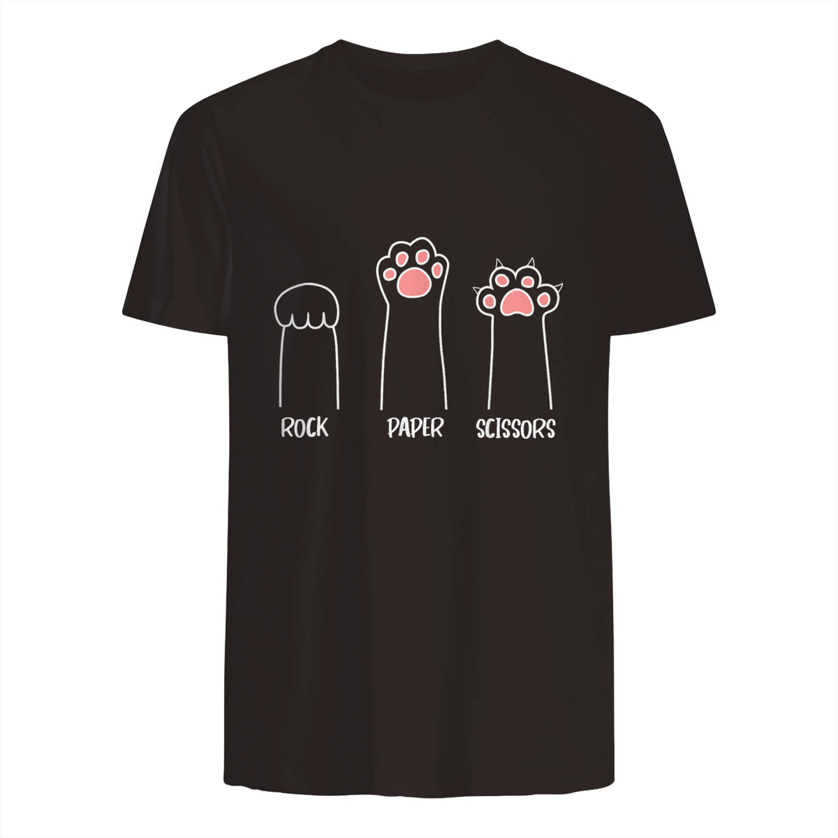 Introvert Cat Animal Rescue Pet Lover Apparel Rock Paper Scissors Hand Game Cute Paw Funny Cat T-Shirt in Dark Chocolate - back view