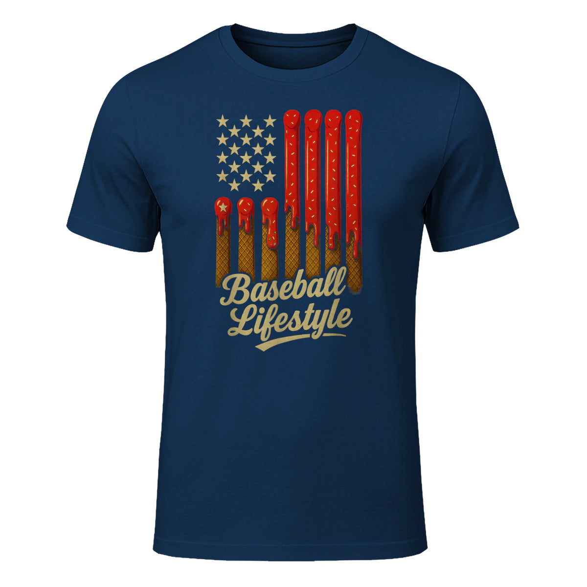 Baseball Lifestyle Apparel Youth Baseball Drip Ice Cream T-Shirt in Navy - front view