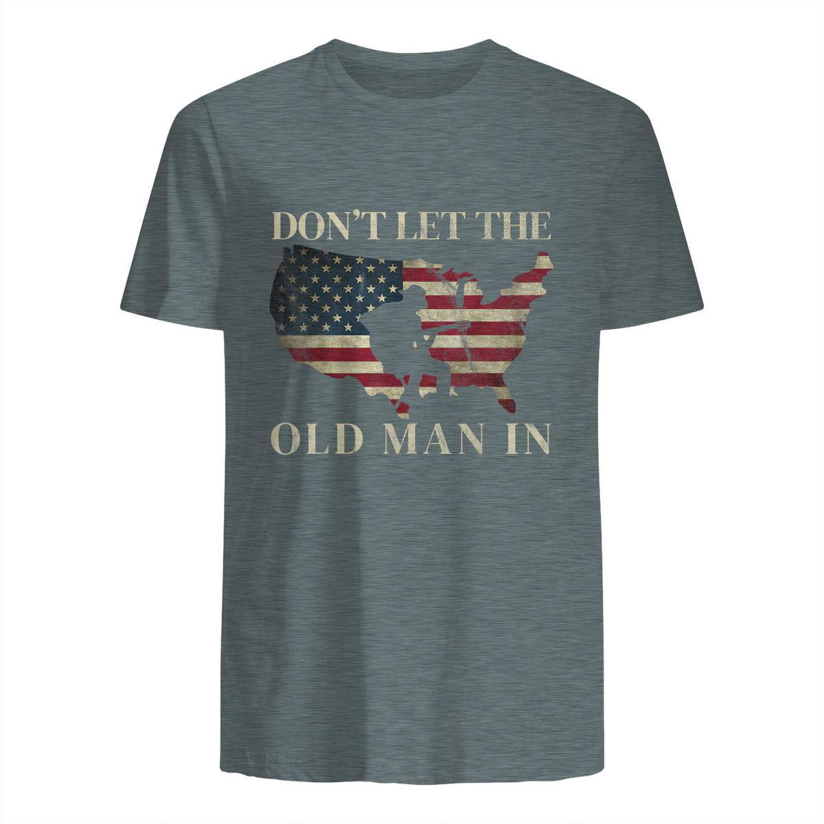 Don't Let The Old Man in Vintage American Flag T-Shirt in Dark Heather - back view