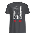 Boston Massachusetts American Flag Baseball Weathered T-Shirt in Charcoal - back view