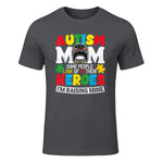 Autism Mom Raising Hero Messy Bun Autism Awareness in Charcoal - front view