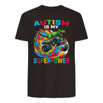 Autism is My Superpower Dino T Rex Monster Truck Kids Boys in Dark Chocolate - back view