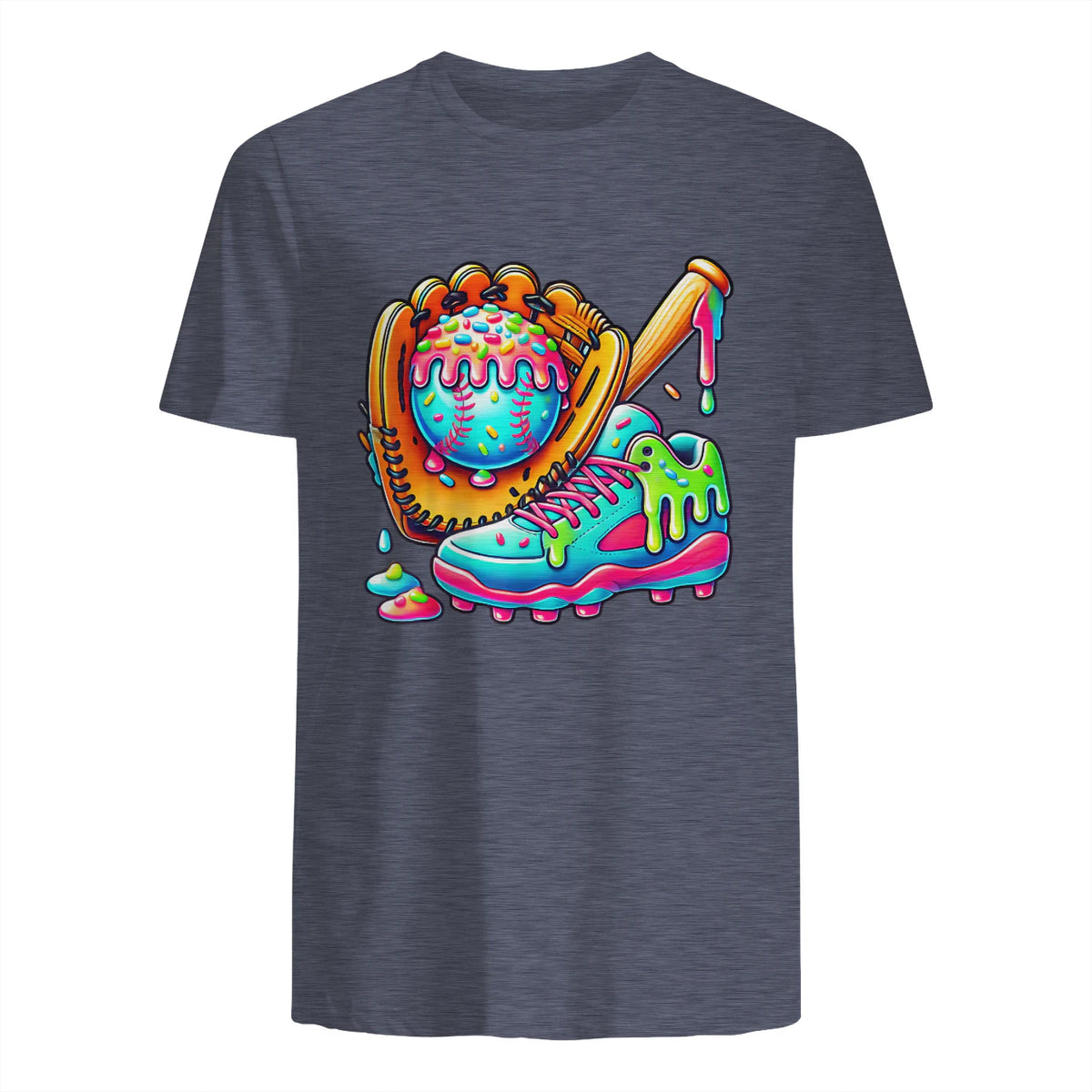 Ice Cream Drip Baseball Stuff Baseball Drip for Boys Graphic T-Shirt in Heather Navy - back view