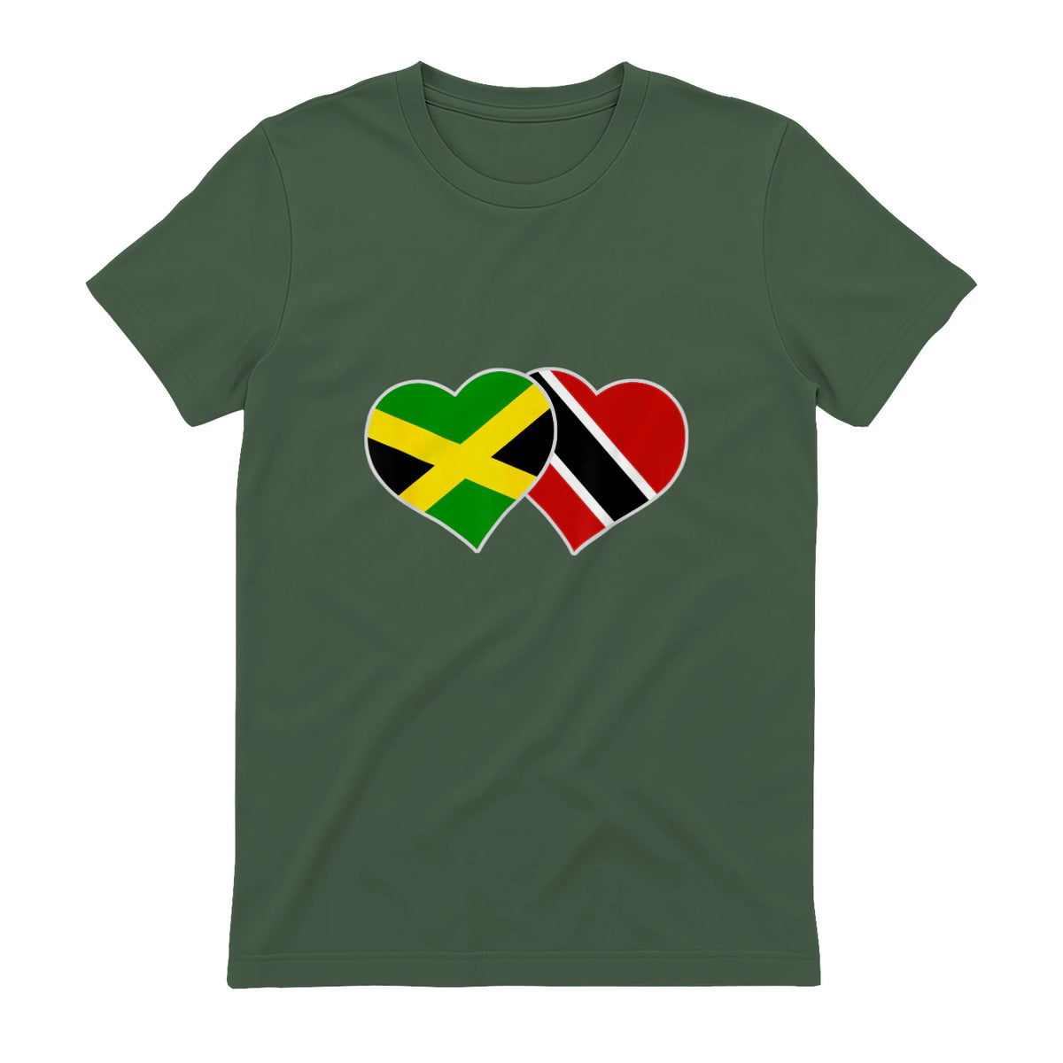 Trinidadian Jamaican Heart Love Jamaica Trinidad Flag in Military Green - back view