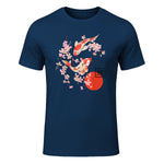 Cherry Blossom Koi Carpe Fish Japanese Sakura Art Graphique in Navy - front view