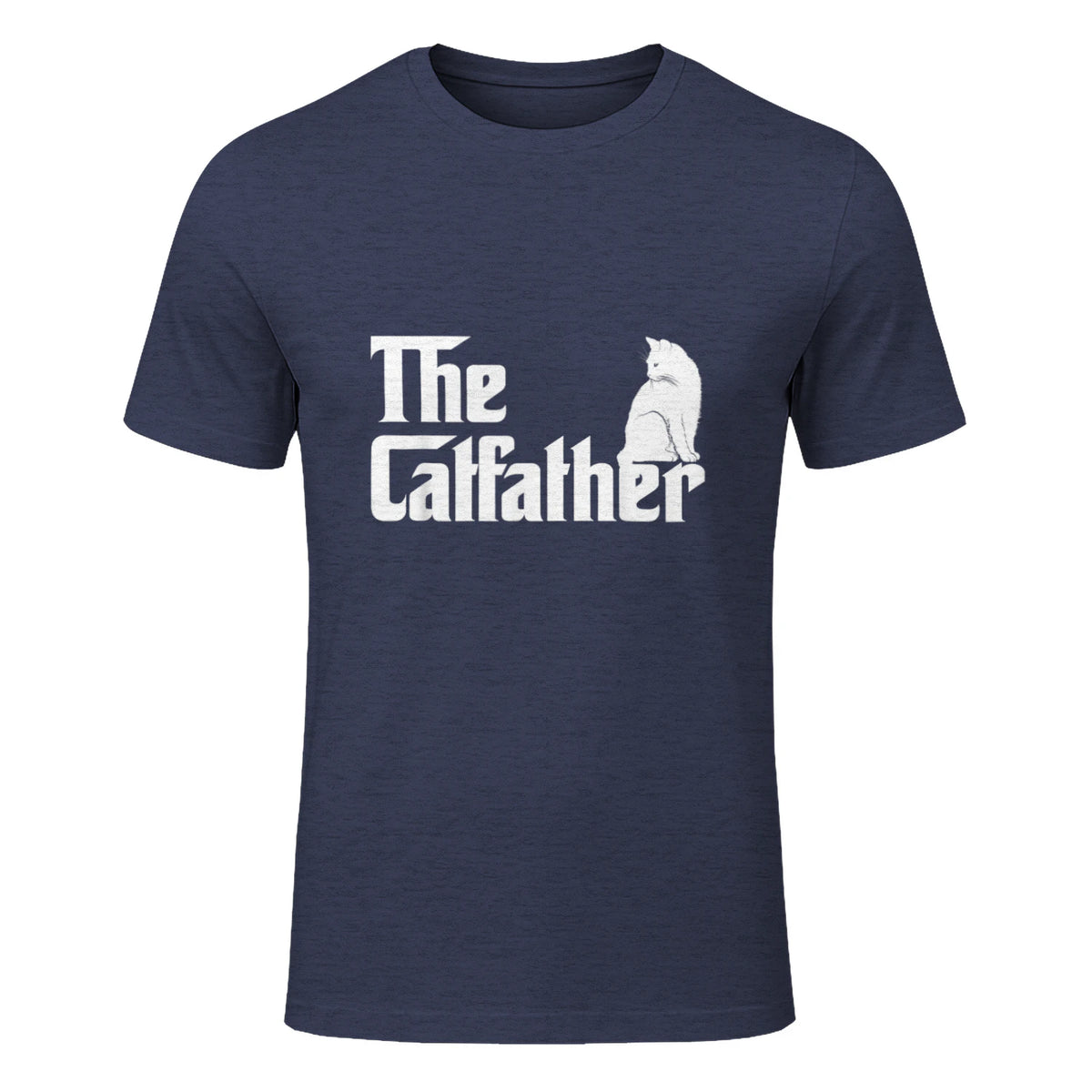 The Catfather Funny Cat Parody Fathers Day Gift Cat Father T-Shirt in Heather Navy - front view