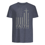 America Pride US Flag Faith Over Fear Prayer T-Shirt in Heather Navy - back view