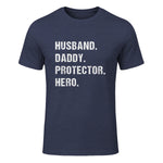 Husband Daddy Protector Hero T-Shirt in Heather Navy - front view