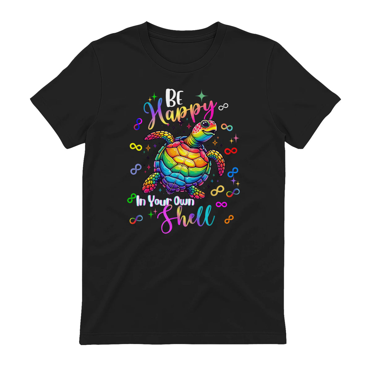 Rainbow Turtle Be Happy in Your Own Shell Autism Awareness in Black - back view