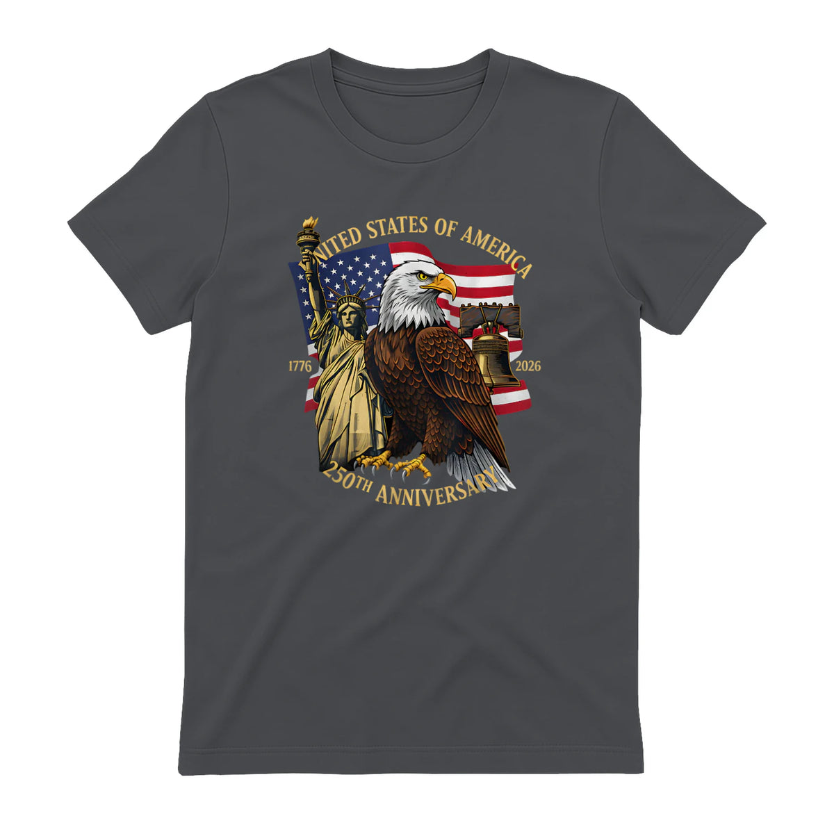 Patriotic Eagle Liberty Bell Anniversary T-Shirt in Charcoal - back view