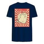 Vintage Japanese Cat Kawaii Cat Lover Meowing Tshirt in Navy - back view