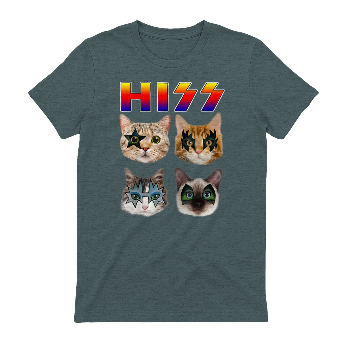 Funny Cat Hiss Rock and Roll For Cat Lover, Cat Dad, Cat mom T-Shirt in Dark Heather - back view