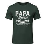 Papa Knows Everything Funny Father's Day Gift T-Shirt in Forest Green - front view