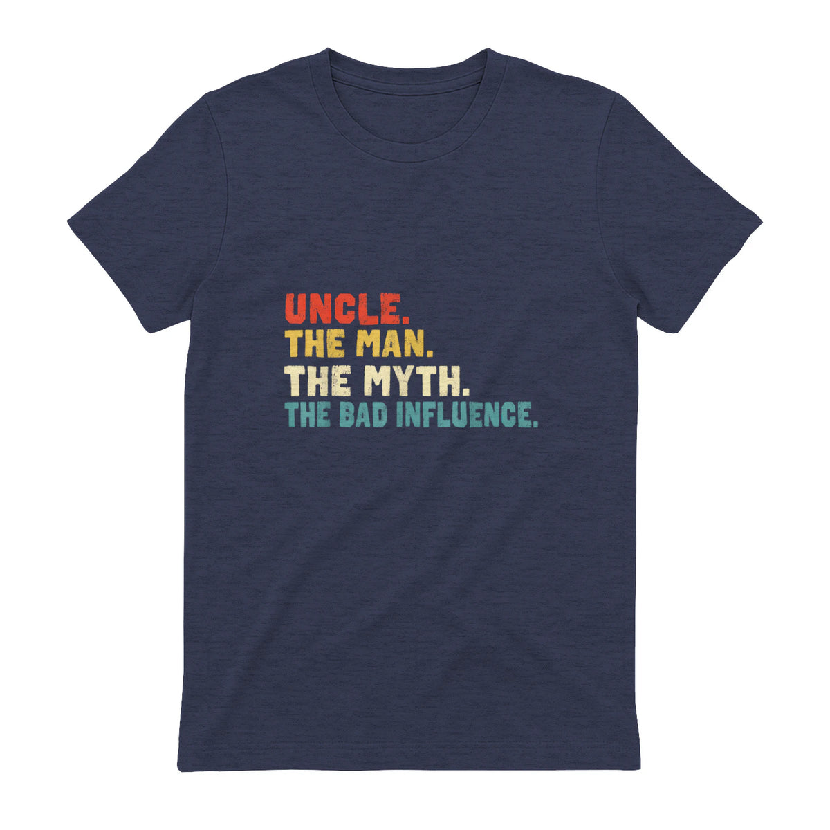 Retro Uncle the Man the Myth the Bad Influence in Heather Navy - back view