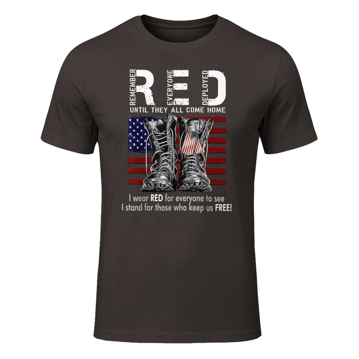 On Friday We Wear Red Military R.E.D Friday Military Remember Everyone Deployed Unisex-Adults US Flag T-Shirt Black Smal in Dark Chocolate - front view