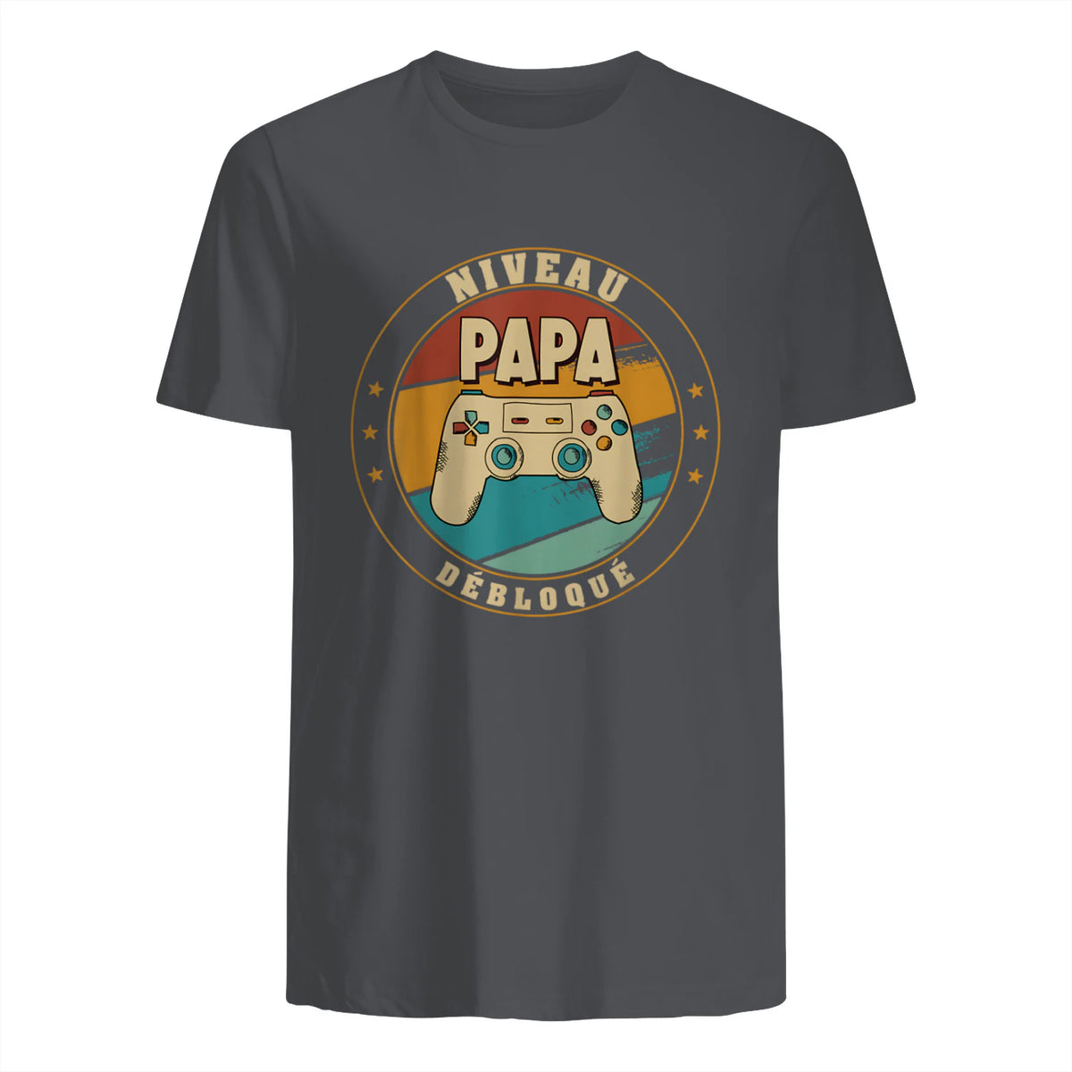 Nouveau Papa Parents Humour Gamer Nouvelle Naissance Annonce T-Shirt in Charcoal - back view