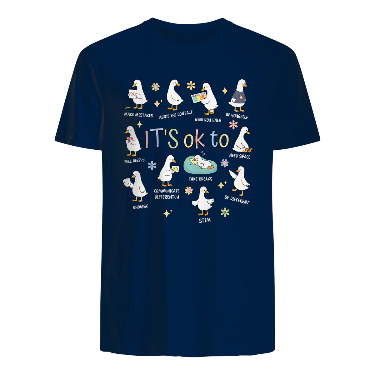 Funny It’s Ok to Be Different Autism Goose Teacher in Navy - back view