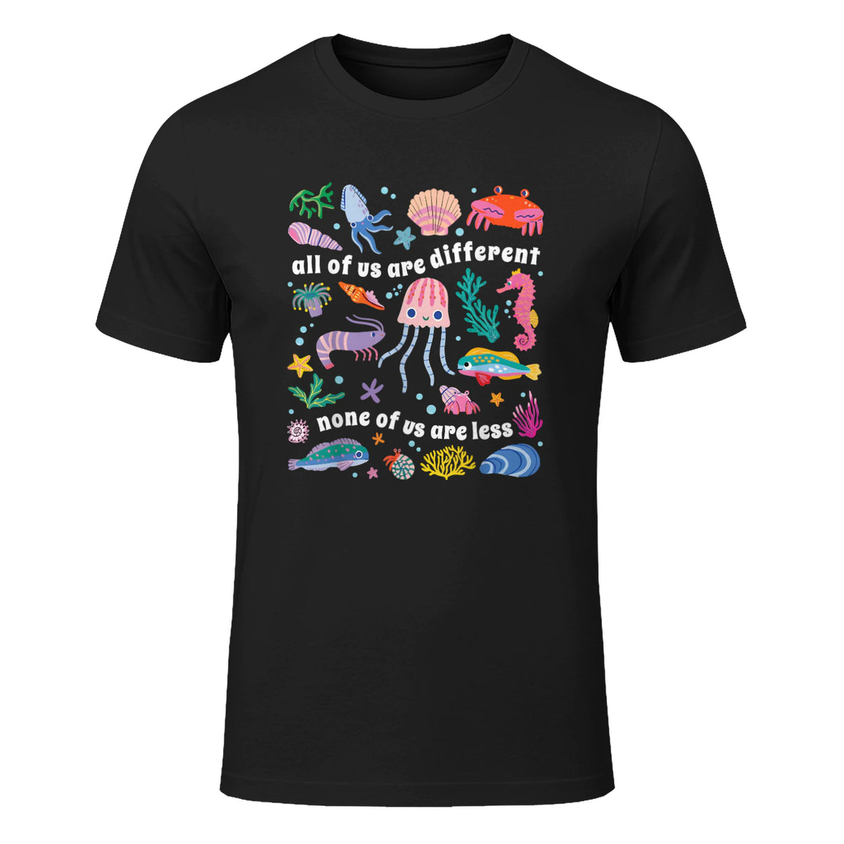 All of Us are Different None of Us are Less Autism Awareness in Black - front view