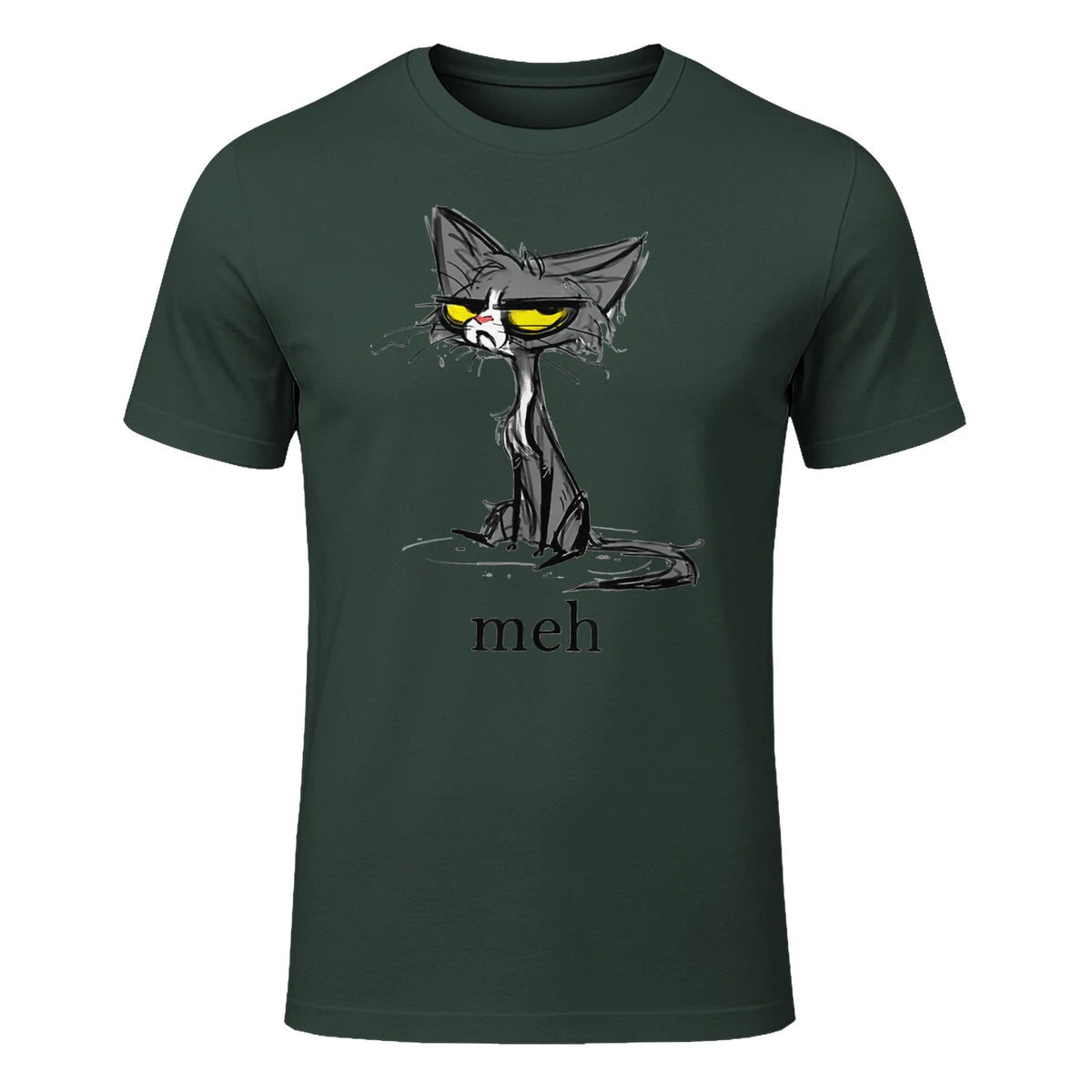 Funny Meh Cat Gift for Cat Lovers in Forest Green - front view