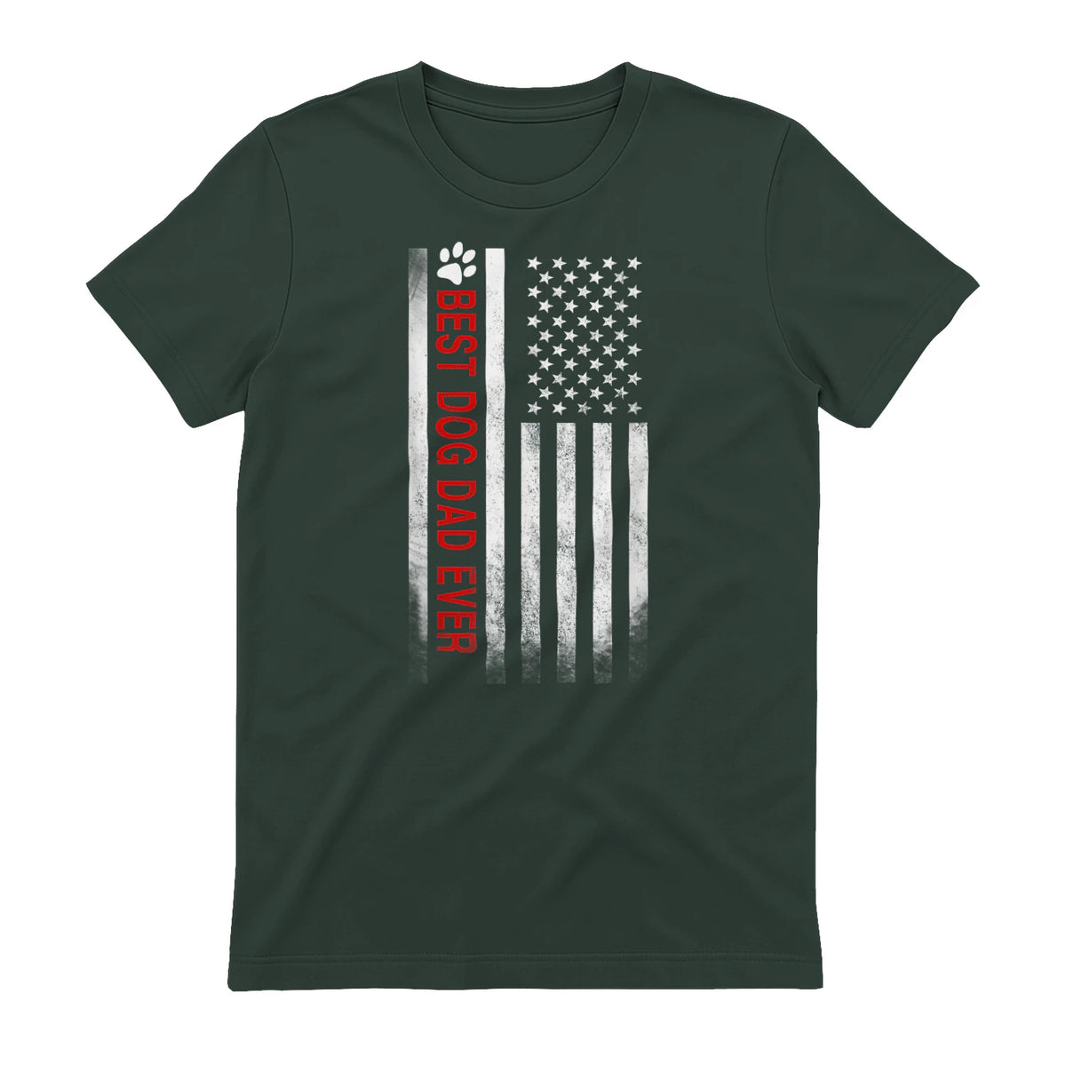 Best Dog Dad Ever American Flag Gift for Best Father in Forest Green - back view