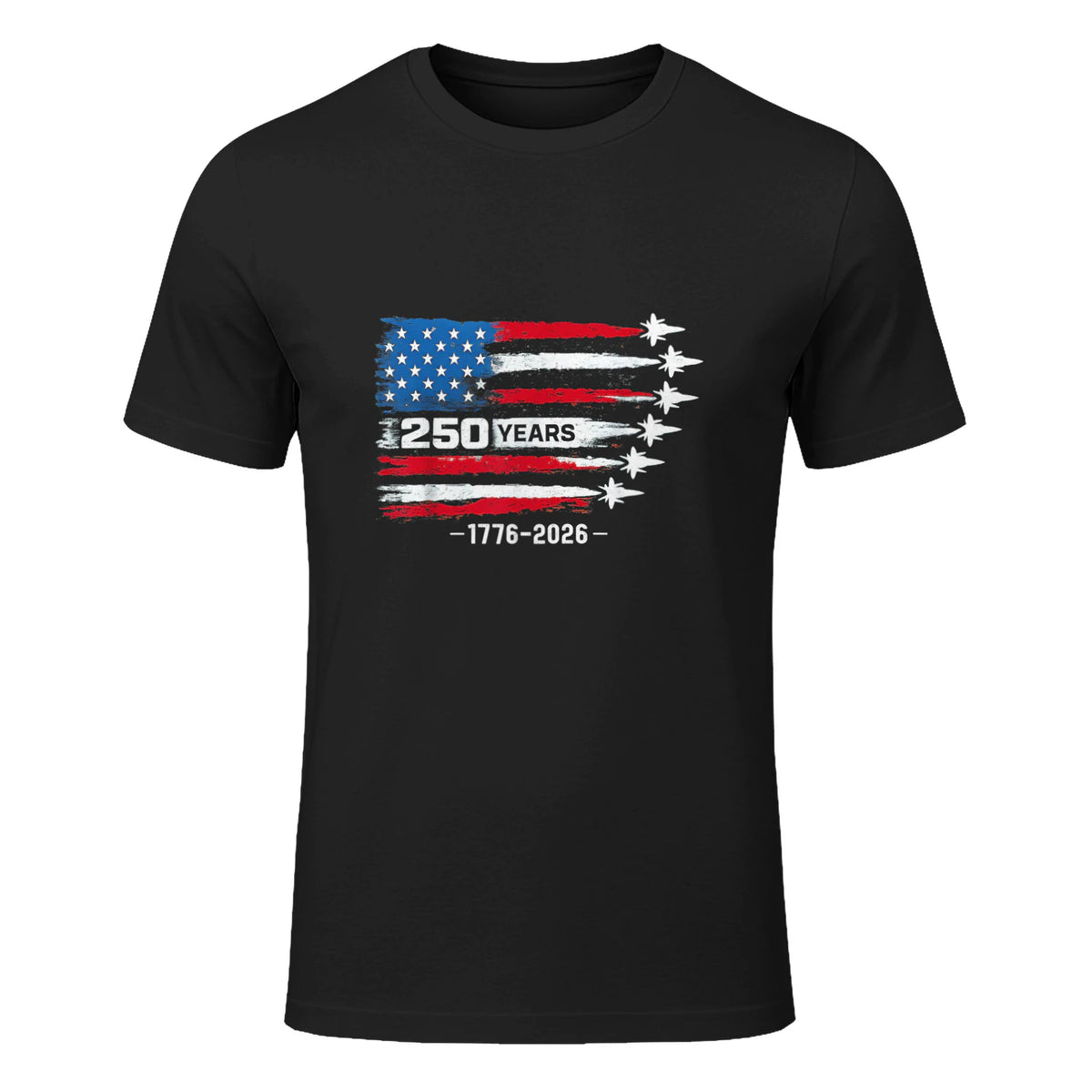 American Fourth of July Anniversary T-Shirt in Black - front view