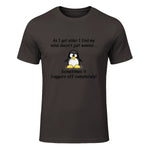 Funny silly penguin t-shirt mens ladies retirement gift in Dark Chocolate - front view