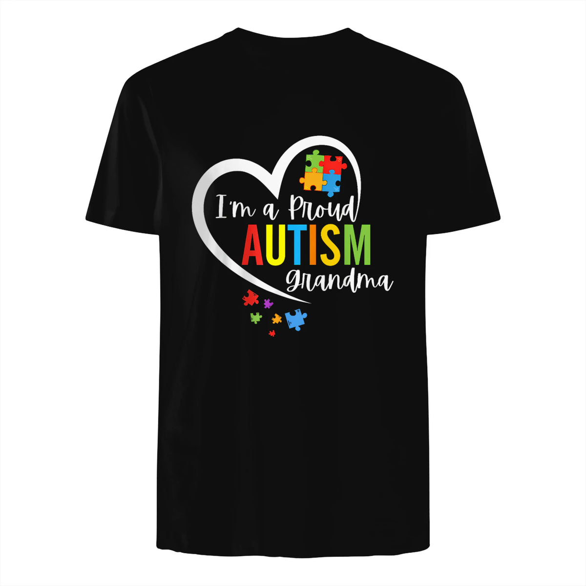 I'm A Proud Grandma Love Heart Autism Awareness Puzzle in Black - back view