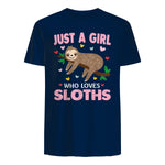 Just a Girl Who Loves Sloths Shirt Gift For Sloths Lover in Navy - back view