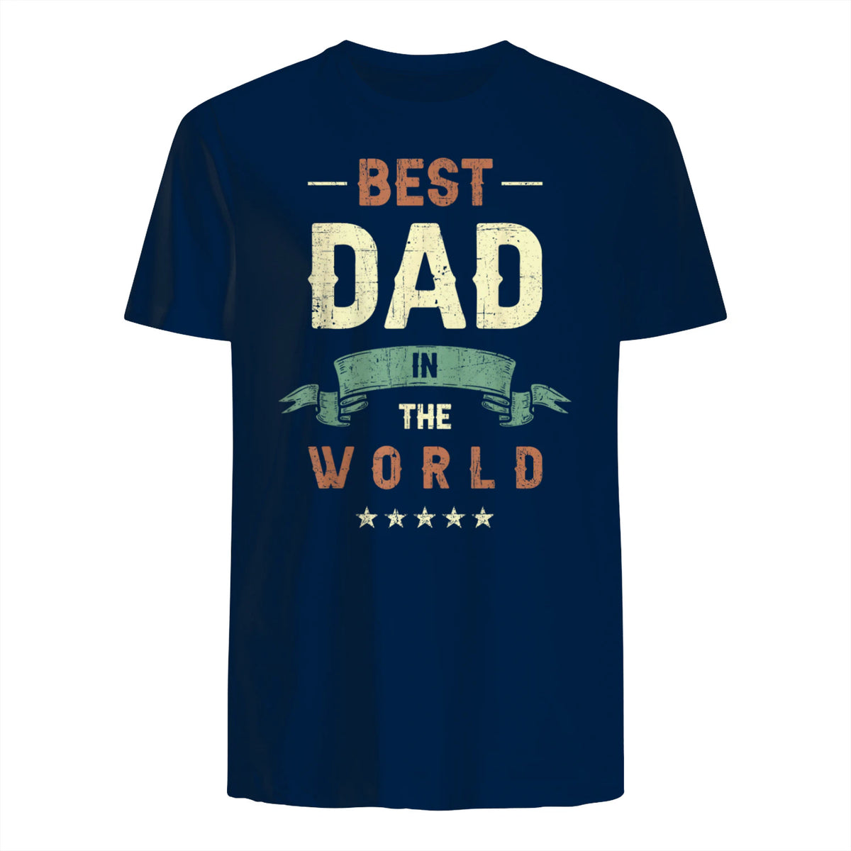 Best Dad in the World, Retro Vintage Look T-Shirt in Navy - back view