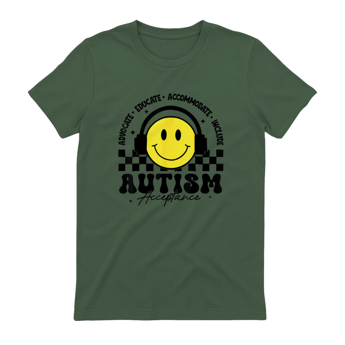 Autism Awareness Acceptance Special Education Teacher Kids T-Shirt in Military Green - back view