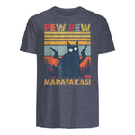 Pew Pew Madafakas Vintage verrückte Katze lustige Grafik in Heather Navy - back view