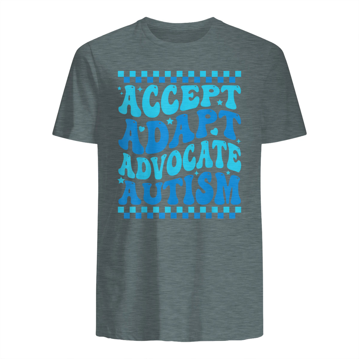 Accept Adapt Advocate Autism Awareness T-Shirt in Dark Heather - back view